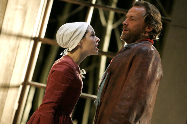 Elaine Cassidy as Abigail, Iain Glen as John Proctor in The Crucible, 2006.