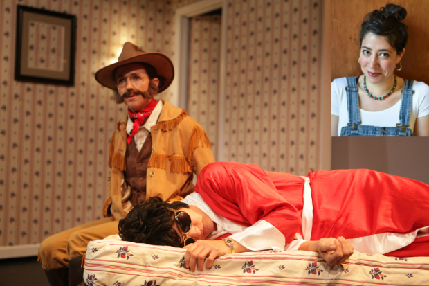 Centre: a production shot of RoosevElvis; top right: Rachel Chavkin