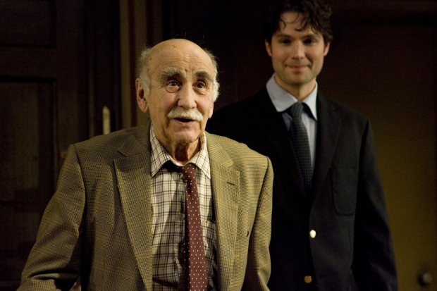 Warren Mitchell (Mr Green) and Gideon Turner (Ross Gardiner) during the curtain call on press night for Visiting Mr Green at the Trafalgar Studios in 2008.
