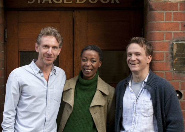 L-R Paul Thornley (Ron), Noma Dumezweni (Hermione) and Jamie Parker (Harry) at the Palace Theatre.