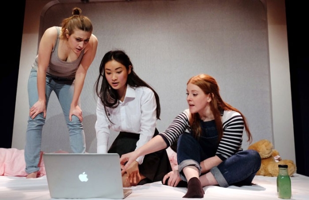 Georgia Groome, Alice Hewkin and Amy Dunn in Clickbait at Theatre503