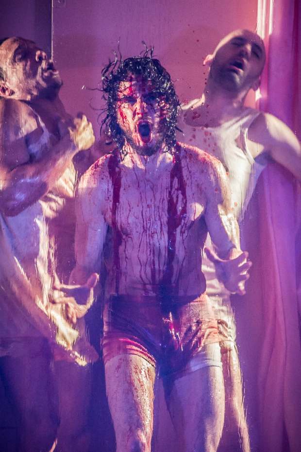 (l-r) Craig Stein, Kit Harington, Tom Edden in Doctor Faustus at the Duke of York's Theatre, London.