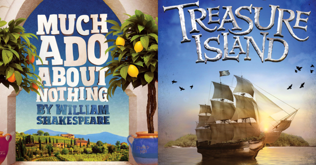 Promotional images for Much Ado About Nothing and Treasure Island
