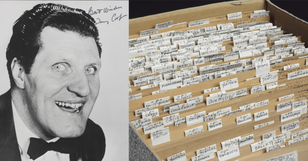 A signed photograph of Tommy Cooper, and a photo of Cooper&#39;s &#39;gag file&#39;
