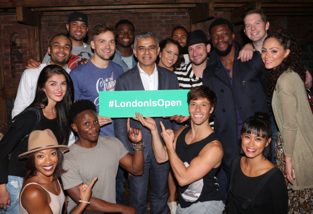 The Mayor of London, Sadiq Khan, with the current Broadway cast of Hamilton
