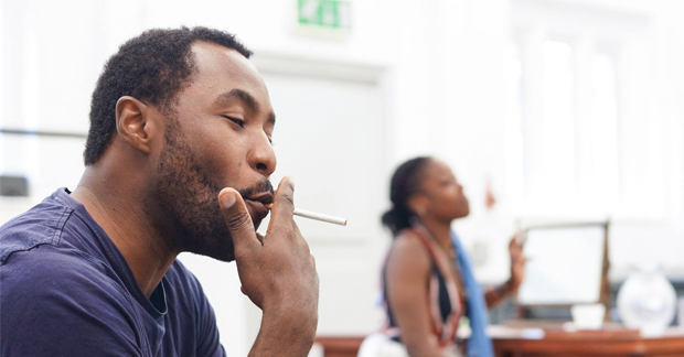 Gbolahan Obisesan and Ronke Adékoluejo in rehearsal for The Mountaintop