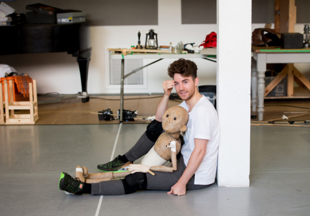 Louis Maskell in rehearsals for The Grinning Man