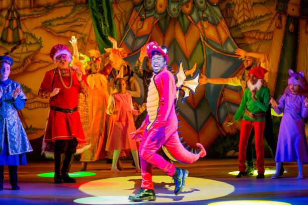 Kat B as Denzel the Dragon in the Hackney Empire&#39;s pantomime this year