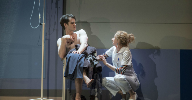 Andrew Garfield and Amanda Lawrence in the first part of Angels in America, Millennium Approaches