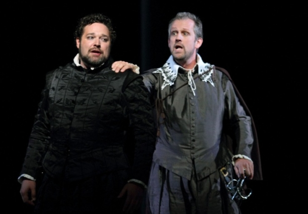 Bryan Hymel as Don Carlo and Christoph Pohl as Posa in Don Carlo (ROH)