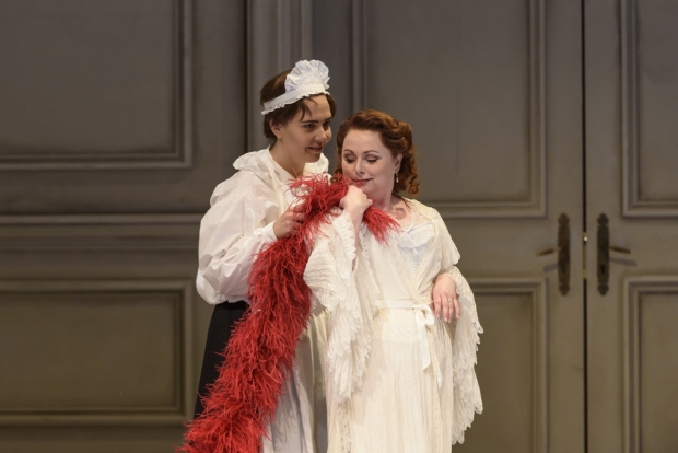 Lucia Cervoni as Octavian and Rebecca Evans as the Marschallin in Der Rosenkavalier (WNO)