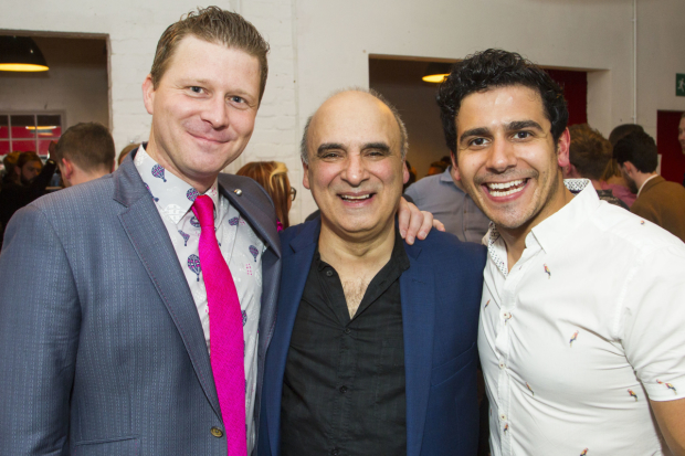 Dean Chisnall (Rex Winship), Peter Polycarpou (Mike Dillard) and Liam Tamne (Freddy Rodriquez) at the after party for Working