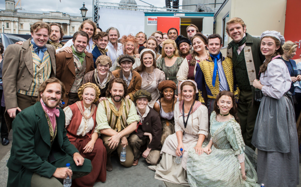 The cast of Les Miserables backstage