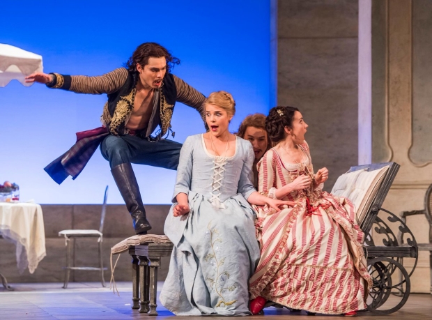 Ilya Kutyukhin as Guglielmo, Kirsten MacKinnon as Fiordiligi, Bogdan Volkov as Ferrando and Rachel Kelly as Dorabella in Così fan tutte (Glyndebourne tour)