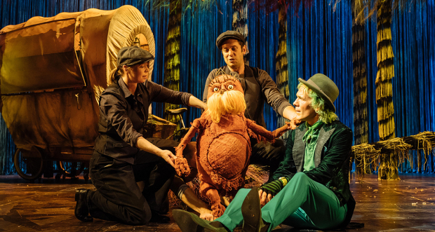 Laura Caldow, Ben Thompson and David Ricardo-Pearce (Puppeteers) and Simon Paisley Day (The Once-ler)