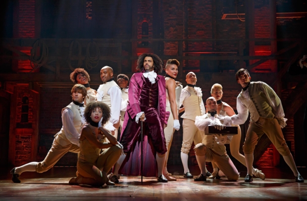 Daveed Diggs as Thomas Jefferson and ensemble in the Broadway production of Hamilton
