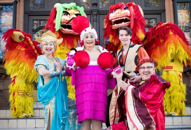 Christopher Biggins, Issy Van Randwyck, Al Jenks and Count Arthur Strong outside Richmond Theatre