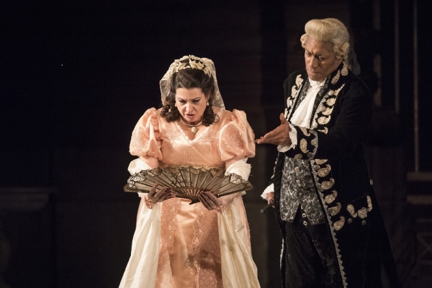 Claire Rutter as Tosca and Mark S Doss as Scarpia in Tosca (WNO)