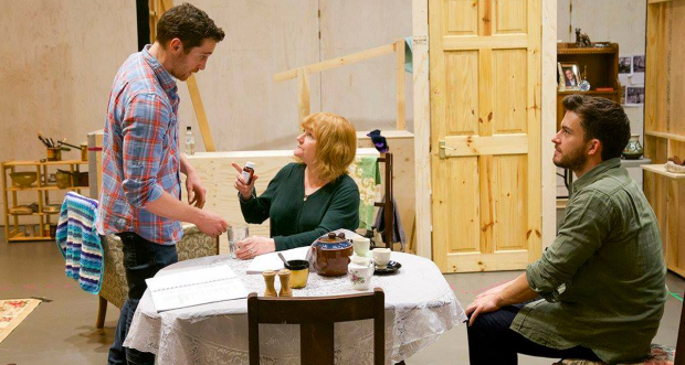 Ben Batt, Lesley Nicol and Jonathan Bailey in rehearsals for The York Realist 