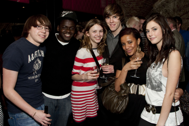 Mike Bailey, Daniel Kaluuya, Hannah Murray, Nicholas Hoult (Barry), Larissa Wilson and Kaya Scodelario attend the after party for New Boy in 2009