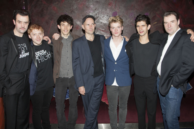 Daniel Mays (Potts), Rupert Grint (Sweets), Colin Morgan (Skinny), Ian Rickson (Director), Tom Rhys Harries (Silver Johnny), Ben Whishaw (Baby) and Brendan Coyle (Mickey) attend the after party for Mojo at the Cafe de Paris, London