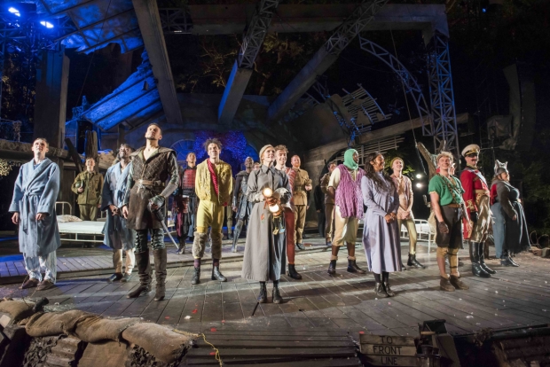 The cast of Peter Pan during their opening night curtain call as Regents Park Open Air Theatre 