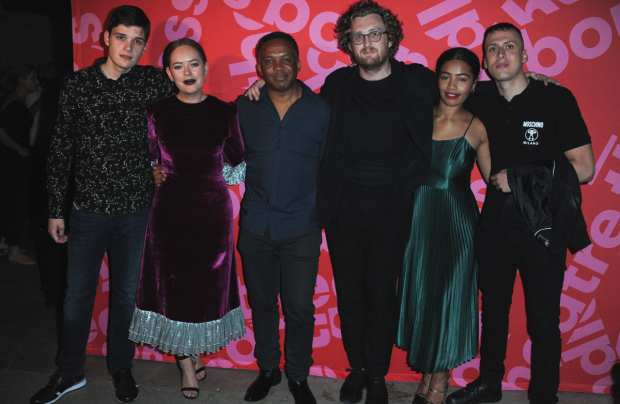 Will Pattle (Dean), Tanya Burr (Ella), Lace Akpojaro (Edwin), Rob Drummer (Director) Anna Crichlow (Ruby) and Rhys Yates (Ben) at the opening night of Confidence