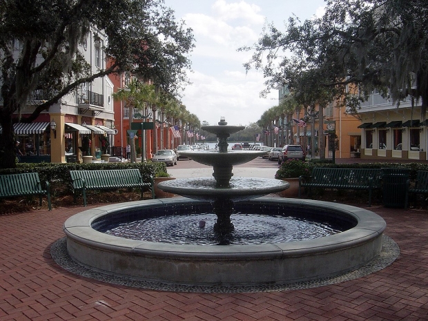 A view of downtown Market Street, Celebration, Florida: the city designed and planned by The Walt Disney Company.