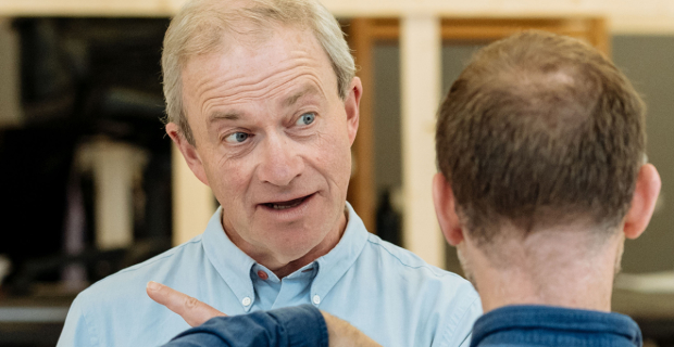 Harry Enfield in rehearsals for Genesis Inc 