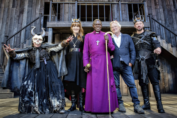 Cast members Maria Gray, Leandra Ashton, Archbishop of York Dr John Sentamu, producer James Cundall and cast member Richard Standing