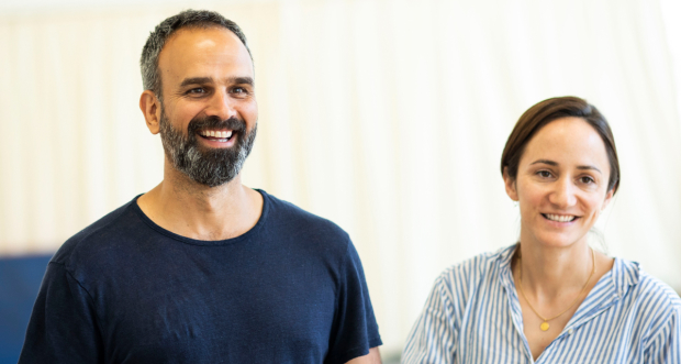 Gerald Kyd and Lydia Leonard in rehearsals for The Meeting