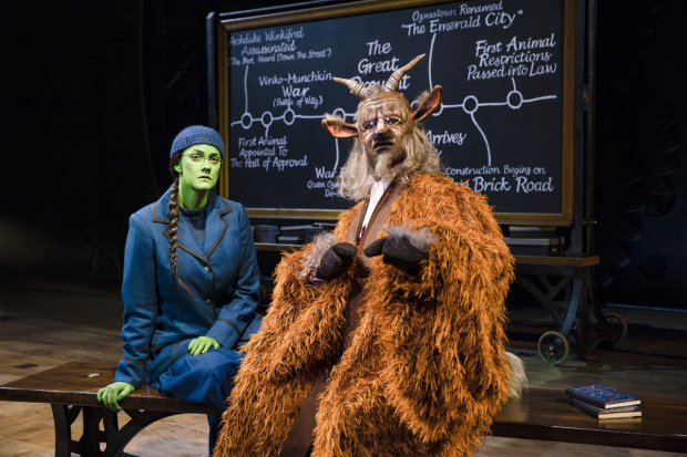 Alice Fearn (Elphaba) and Chris Jarman (Doctor Dillamond) in Wicked