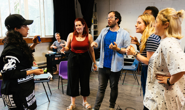 The company of Wasted in rehearsals