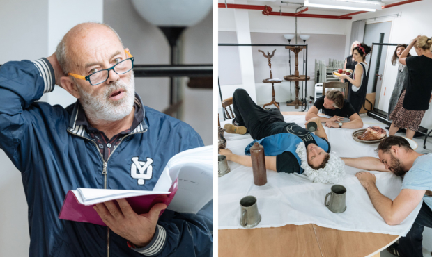 Keith Allen and the cast of Hogarth&#39;s Progress in rehearsals 