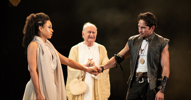 Amber James, Oliver Ford Davies and Gavin Fowler in Troilus and Cressida