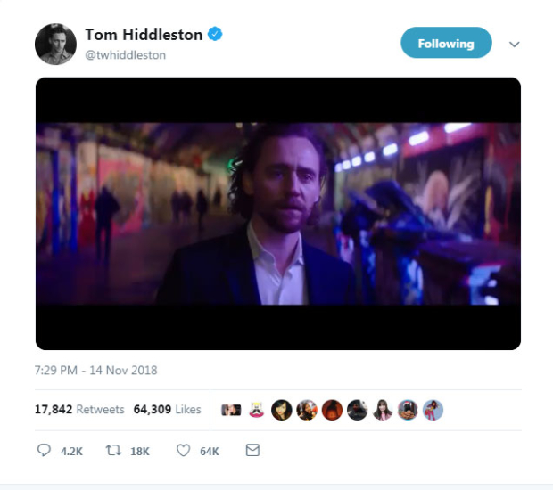Tom Hiddleston&#39;s tweet