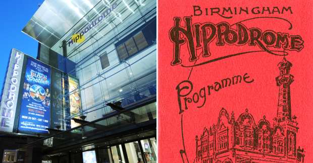 The front of the Birmingham Hippodrom and right, an old theatre programme