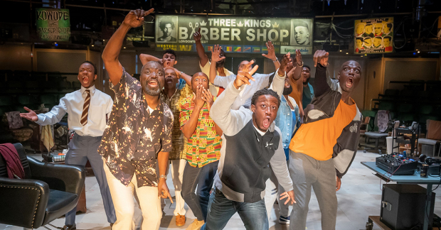 The former UK tour cast of Barber Shop Chronicles