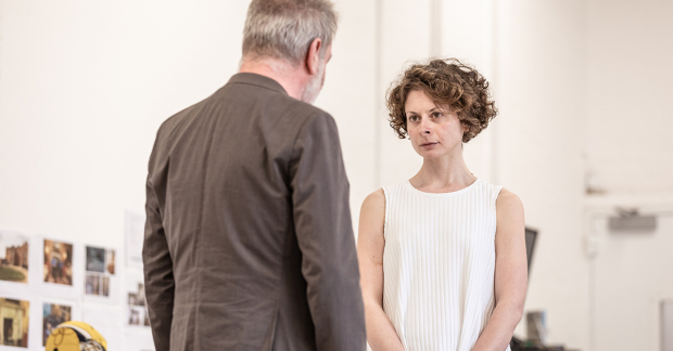  Paul Kemp (The Prime Ministers) and Faye Castelow (Queen Elizabeth) in rehearsals for The Audience