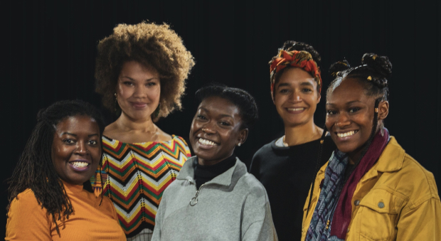 L-R: Lakesha Arie-Angelo, Simone Ibbett-Brown, Tanisha Spring, Olivia Onyehara and Cassiopeia Berkeley-Agyepong