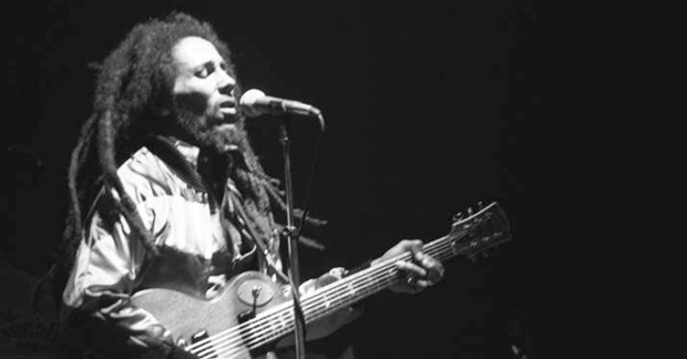 Bob Marley in concert in Switzerland. File used through Wikimedia Commons, with the photo cropped to size. 