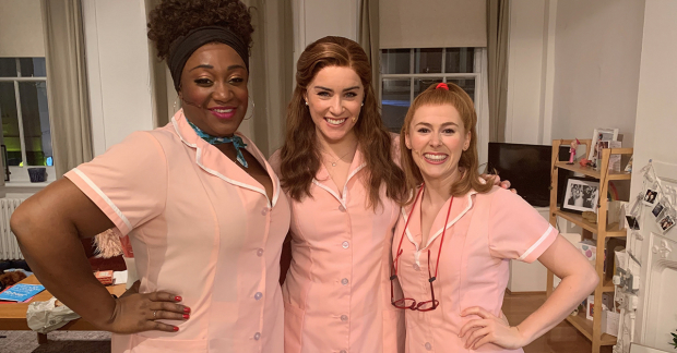 Sandra Marvin, Lucie Jones and Laura Baldwin in Waitress go pink for Wear It Pink Day