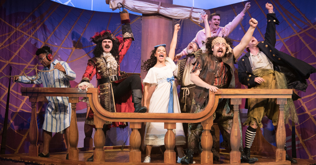 Romayne Andrews, Connor Crawford, Katy Daghorn, Oliver Senton, Tom Babbage, Soorosh Lavasani and Patrick Warner in Peter Pan Goes Wrong