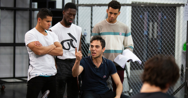 Damian Buhagiar, Richard Appiah-Sarpong, Jonathan Hermosa-Lopez and Dominic Sibanda in West Side Story rehearsals at the Curve