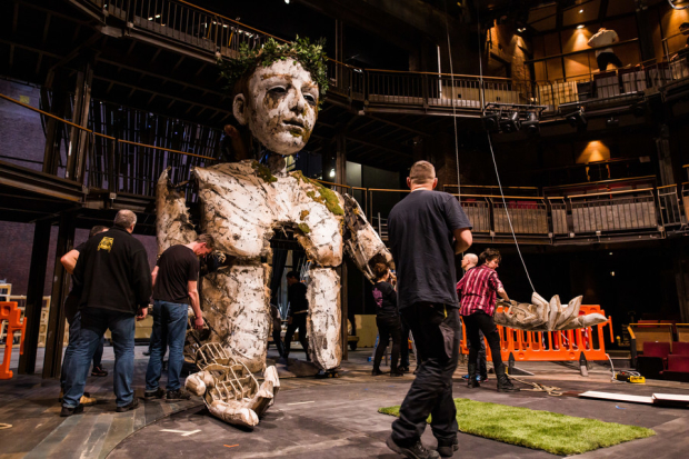 Behind the scenes photographs of the Hymen install and lighting checks at the Royal Shakespeare Theatre.