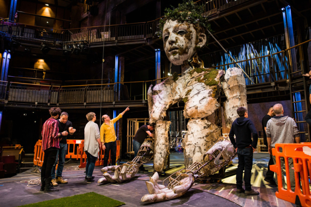 Behind the scenes photographs of the Hymen install and lighting checks at the Royal Shakespeare Theatre 