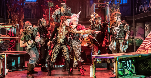 Hook (Nia Gwynne) and the Pirates in Peter Pan at Birmingham Rep Theatre