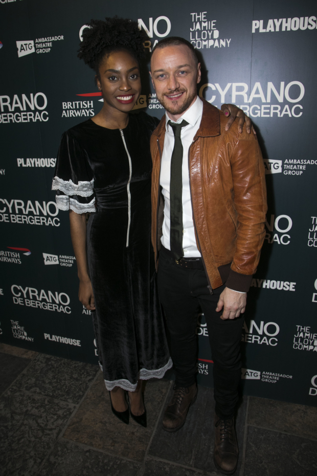 Anita-Joy Uwajeh (Roxane) and James McAvoy (Cyrano de Bergerac)