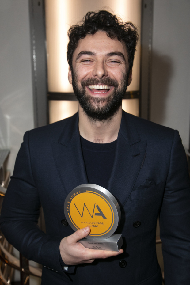 Aidan Turner accepts the award for Best Actor in a Play