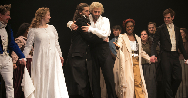 Ian Hughes (Thénardier), Carrie Hope Fletcher (Fantine), Bradley Jaden (Javert), Jon Robyns (Jean Valjean), Shan Ako (Eponine) and Harry Apps (Marius)